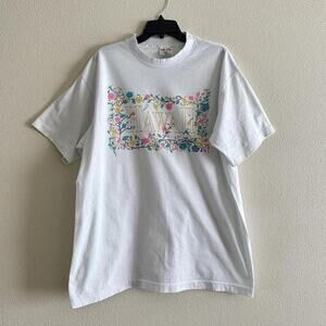 vintage Hawaii white floral spell out T-shirt size XL